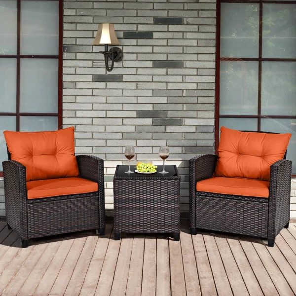 3 PCS Cushioned Conversation Set Sofa - Orange
