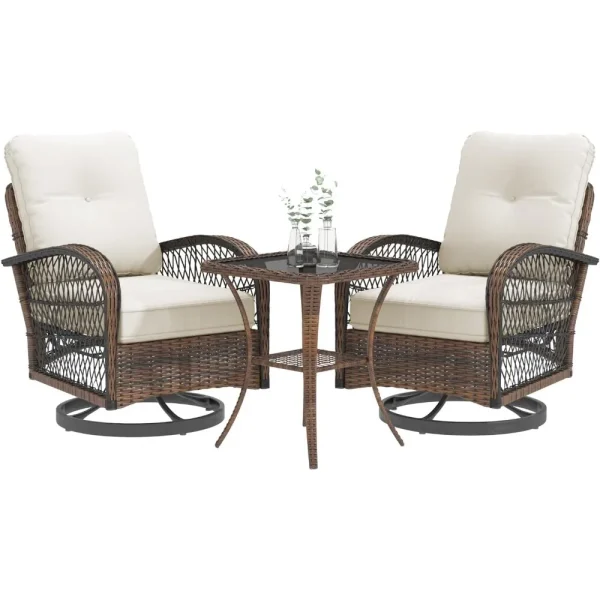 3 Pieces Outdoor Swivel Rocker Patio Chairs